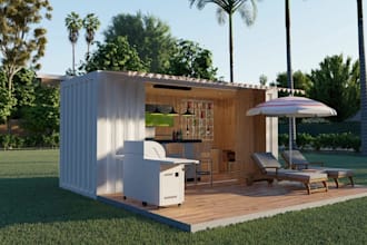 modern shipping container design,cafe interior,outdoor lounge,backyard bar, pub
