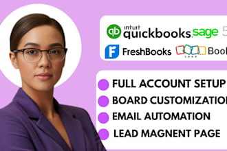 setup bookkeeping  for quickbooks, freshbooks, sage 50,zohobook, task automation