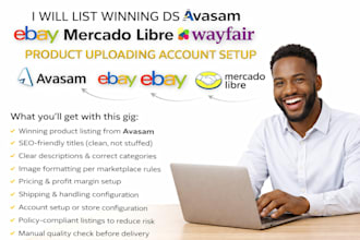 list winning ds avasam ebay mercado libre wayfair product uploadin account setup