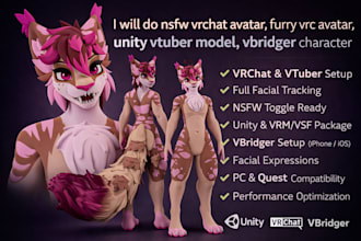create 3d nsfw vrchat avatar, furry vrc avatar, vtuber animaze model, vseeface