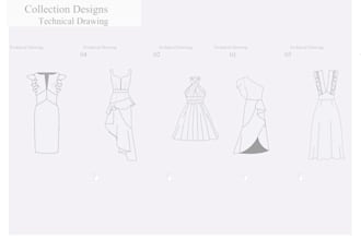 fashion design and clothing technical flat sketch