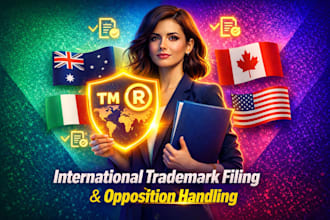 handle trademark registration in australia, italy, canada, USA, solve opposition