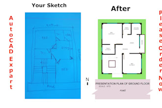 redraw or convert pdf, jpg or hand sketch to cad or dwg in auto cad