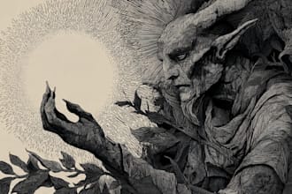 create detailed dark art illustrations for bands and merch