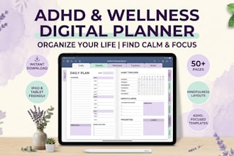 design a beautiful adhd friendly digital planner for focus and wellness