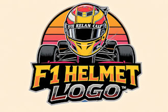 design a professional racing f1 helmet logo with custom branding