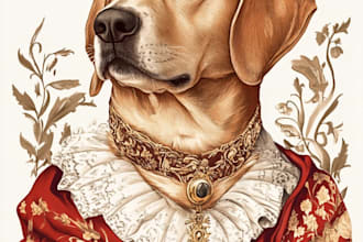 draw pet portrait into cartoon vector