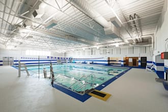 design 3d swimming facility, indoor aquatic center, modern stadium complex, cgi