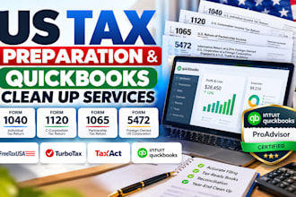 do quickbooks cleanup and prepare US tax filings 1040, 1065, 1120