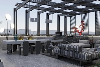 redesign rooftop lounge,outdoor seating design, hotel exterior rendering,cgi bar