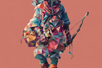 make a modern low poly, polygonal geometric illustration