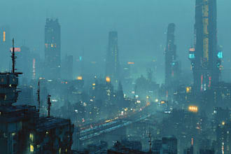 do cyberpunk scifi futuristic city no ai use