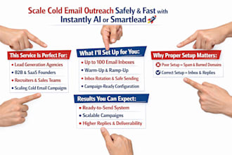 setup instantly ai,smartlead with 100 emails for cold outreach