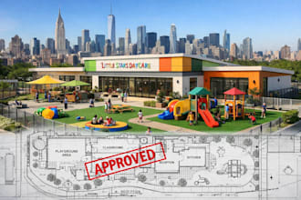 licenses architect daycare site plans and elevation drawing with new york stamp