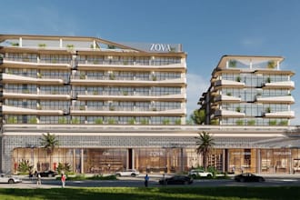 buildup modern residential property, 3d mixed use building, cgi exterior render