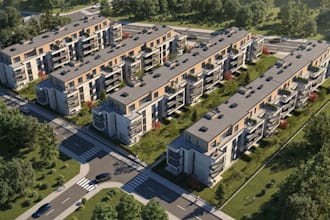 buildup 3d residential complex, urban site development, planned exterior render