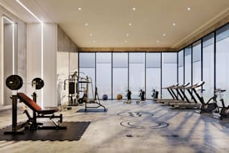 revamp 3d fitness studio,yoga room,gym center, cardio room ,foot print,d5 render