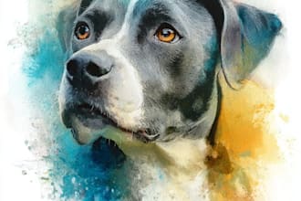 create pet portrait into digital watercolor painting