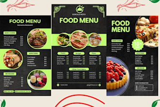 design a professional food, restaurant, cafe and bakery menu or flyer