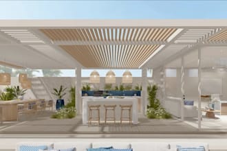 restyle 3d outdoor living space, exterior design, cgi resort style rendering