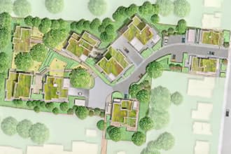 do urban planning site render, master plan, subdivision landscape zoning