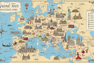 design a custom illustrated tourist map for travel, cities, and destinations