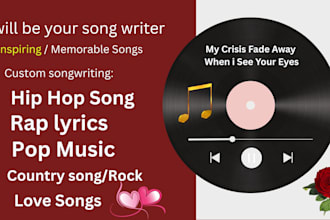 ghostwrite a song, pop, rap lyrics, hip hop, country, gospel, rap song writing