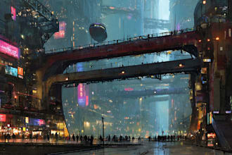 design cyberpunk futuristic city illustration