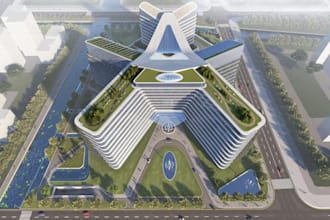 develop commercial high rise building,cityscape office exterior design,3d render