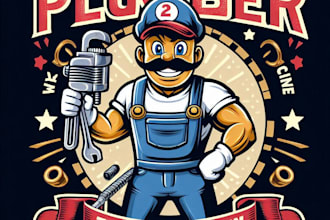 design high quality plumber mascot logo with t shirt design