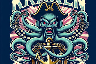 design high quality vintage octopus logo with t shirt design