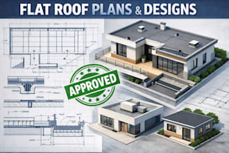 design flat roof plans, structural, drainage and waterproofing for city permits