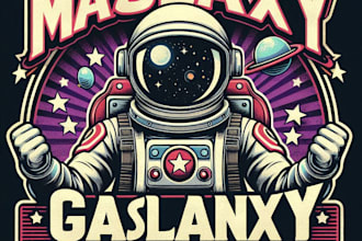 design high quality galaxy astronaut mascot logo with t shirt design