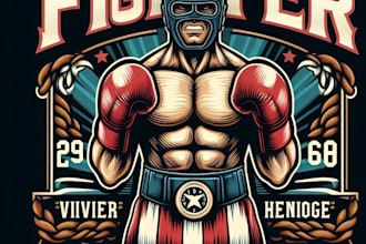 design high quality vintage fighter logo with t shirt design