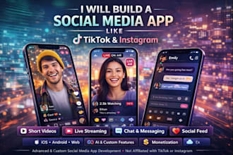 build social media app with video, chat, live, feeds like tiktok or instagram