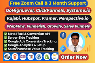 setup meta pixel, tiktok pixel, ga4, gads tracking for gohighlevel, clickfunnels