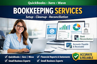 do quickbooks, xero, and wave setup, cleanup, and bookkeeping