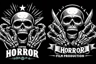 design custom horror skull film production logo  with t shirt design