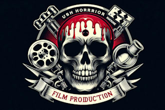 design custom horror skull film production logo  with t shirt design
