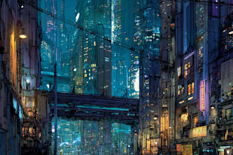 draw a cyberpunk futuristic city illustration
