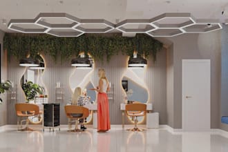 restyle 3d hair salon interior, beauty parlor, day spa design, barbershop render