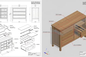create detailed 2d and 3d shop drawings for furniture woodworking