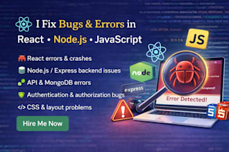 fix bugs and errors in react node js or javascript website