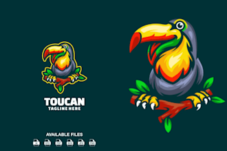 make a colorful and creative toucan mascot logo for your brand