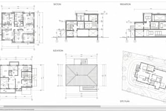 draft architectural floor plans, section, elevation roof, site plans in autocad