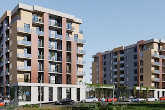 upgrade 3d multifamily housing, modern apartment property, cgi exterior render