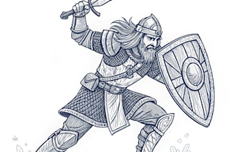 forge legendary dnd character line art in clean ink style