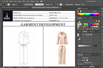 create short pajama set tech pack fashion design sleepwear top pyjama pants spec