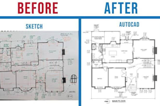 draw architectural drawing, convert image, blueprint and pdf to cad or autocad