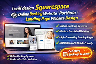design squarespace online booking website  portfolio landing page website design